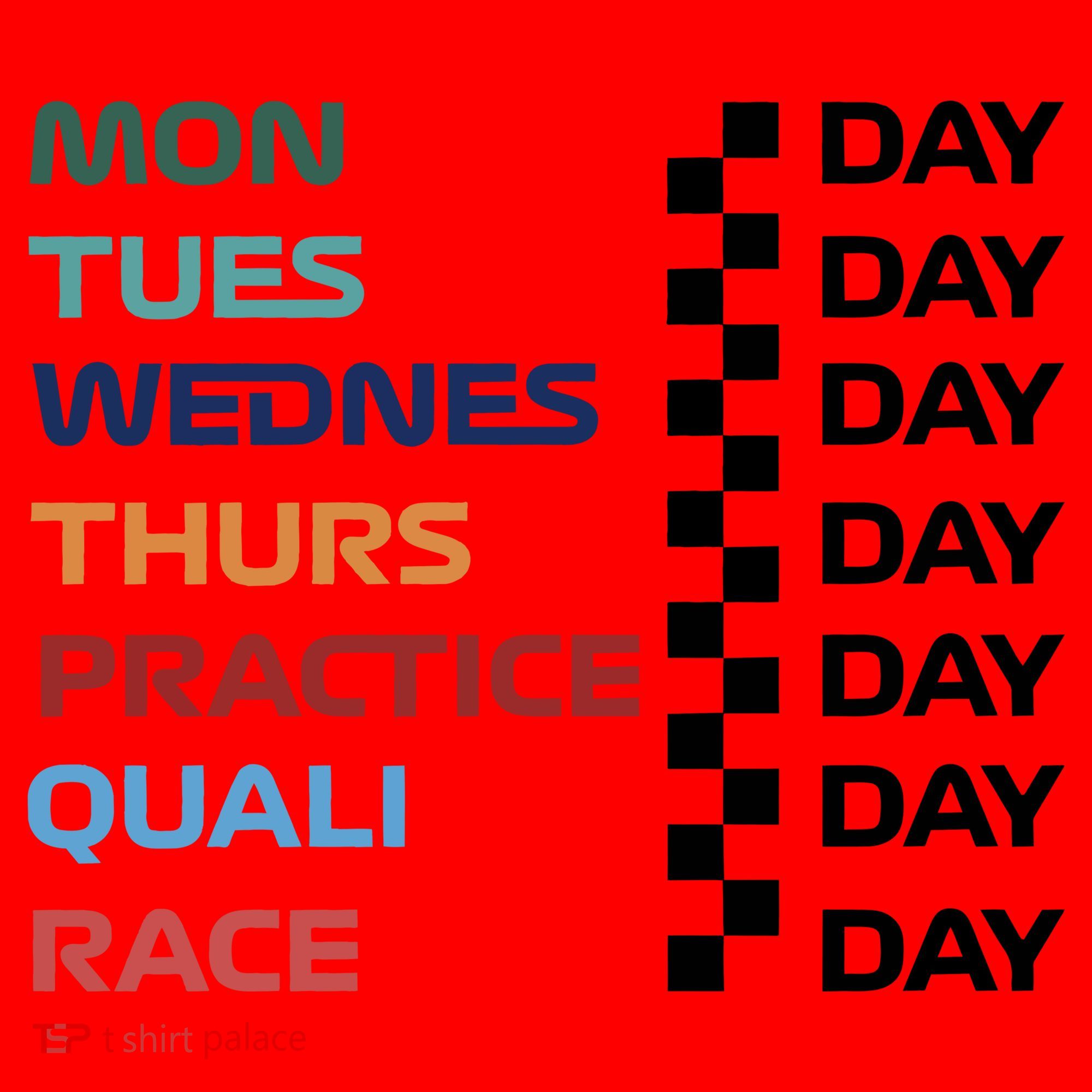 Mon Tues Wednes Thurs Practice Quali Race Day Santa Hat