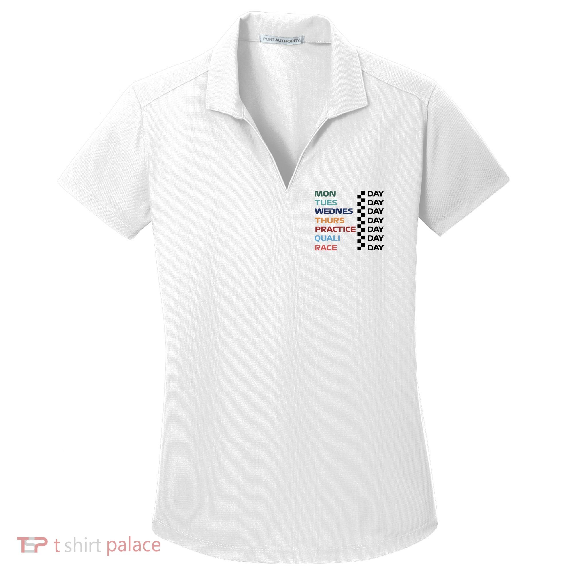 Mon Tues Wednes Thurs Practice Quali Race Day Women's Dry Zone Grid Polo