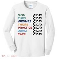 Mon Tues Wednes Thurs Practice Quali Race Day Kids Long Sleeve Shirt thumb 0