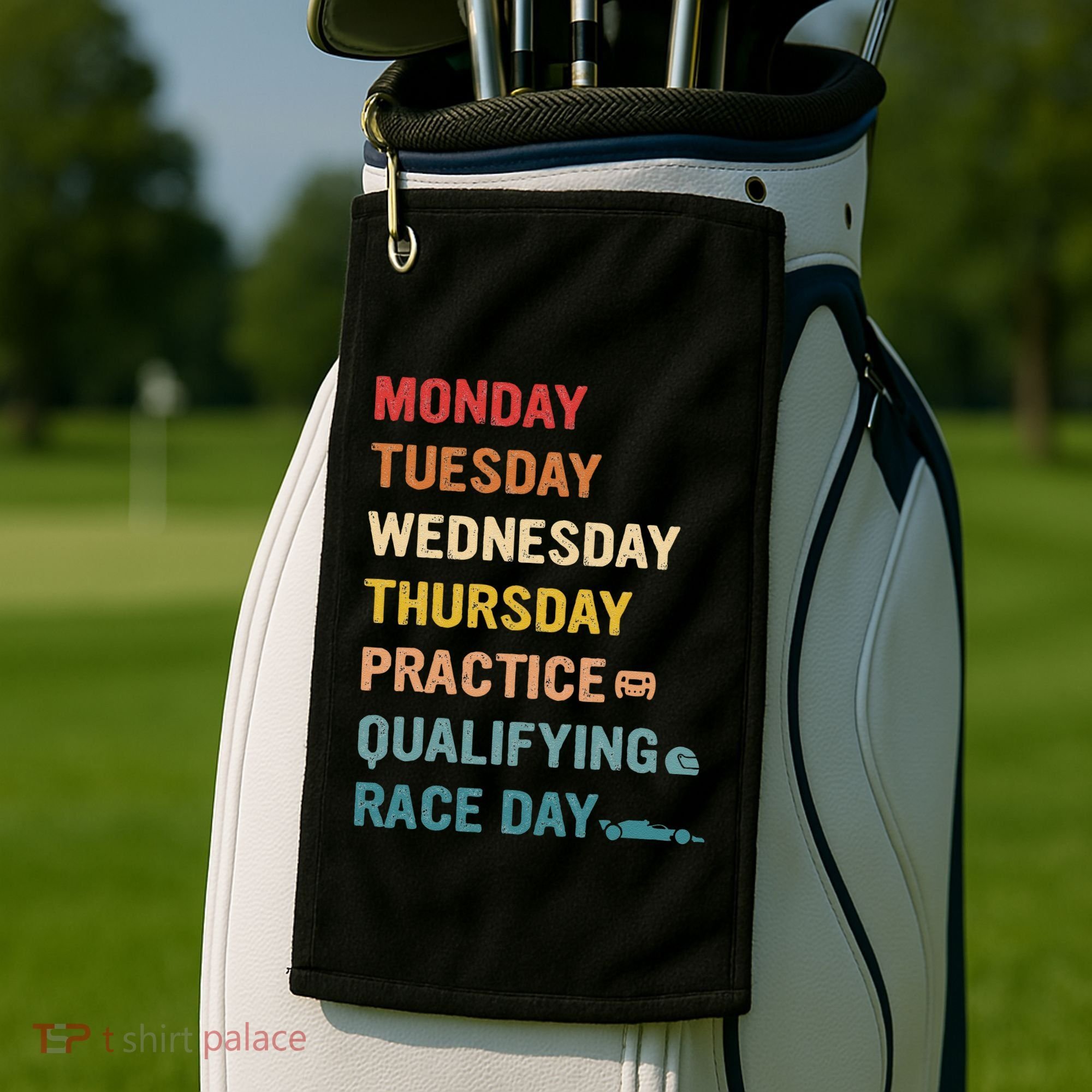 Mon Tue Wed Thu Practice Qualifying Race Day Golf Towel