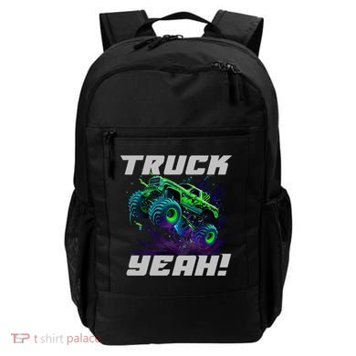 Monster Truck Yeah Cool Vaporwave Mud Splattered Green Blue Gift Backpack