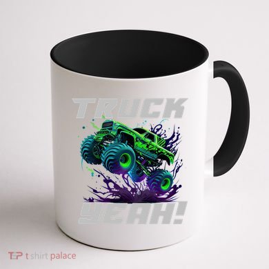 Monster Truck Yeah Cool Vaporwave Mud Splattered Green Blue Gift Coffee Mug back