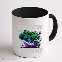 Monster Truck Yeah Cool Vaporwave Mud Splattered Green Blue Gift Coffee Mug thumb 1