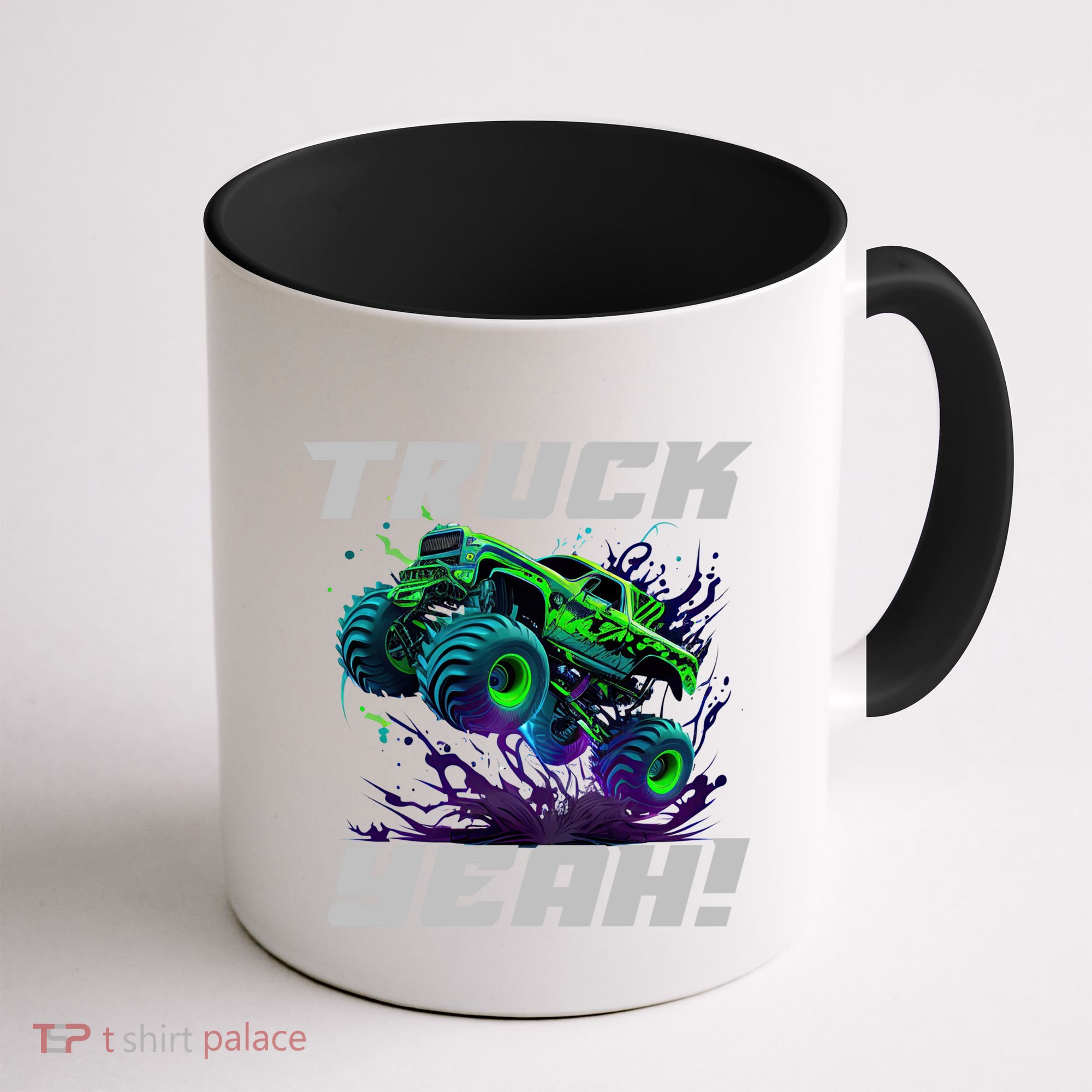 Monster Truck Yeah Cool Vaporwave Mud Splattered Green Blue Gift Coffee Mug
