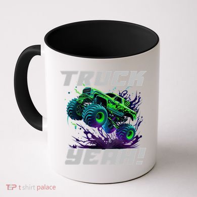 Monster Truck Yeah Cool Vaporwave Mud Splattered Green Blue Gift Coffee Mug