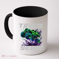 Monster Truck Yeah Cool Vaporwave Mud Splattered Green Blue Gift Coffee Mug thumb 0