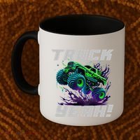 Monster Truck Yeah Cool Vaporwave Mud Splattered Green Blue Gift Coffee Mug thumb 2