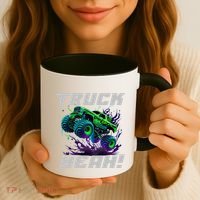 Monster Truck Yeah Cool Vaporwave Mud Splattered Green Blue Gift Coffee Mug thumb 3