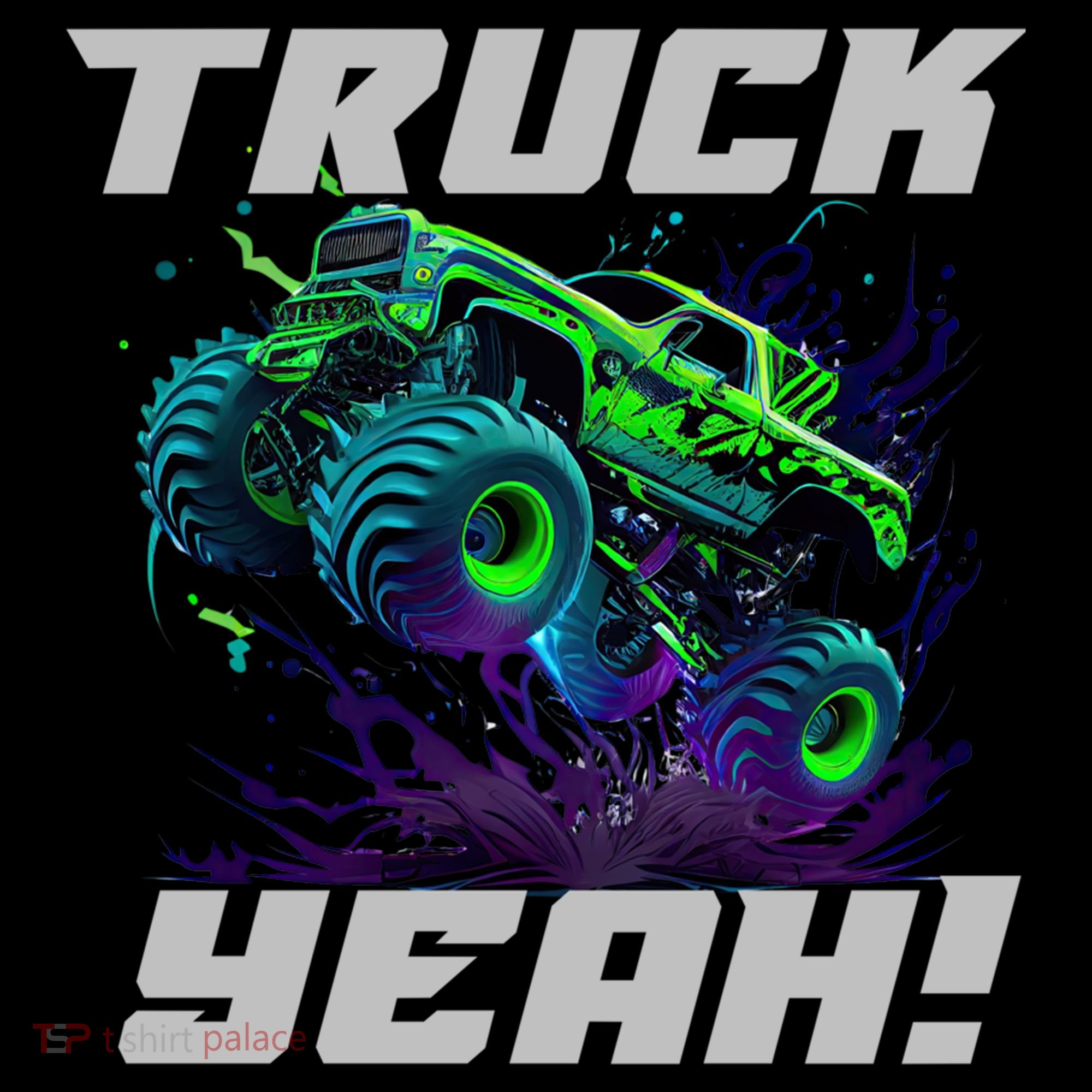 Monster Truck Yeah Cool Vaporwave Mud Splattered Green Blue Gift Coffee Mug