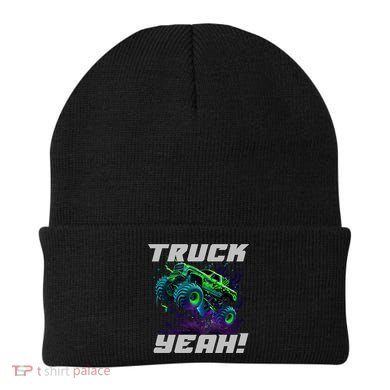 Monster Truck Yeah Cool Vaporwave Mud Splattered Green Blue Gift Beanie