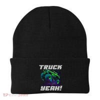 Monster Truck Yeah Cool Vaporwave Mud Splattered Green Blue Gift Beanie thumb 0
