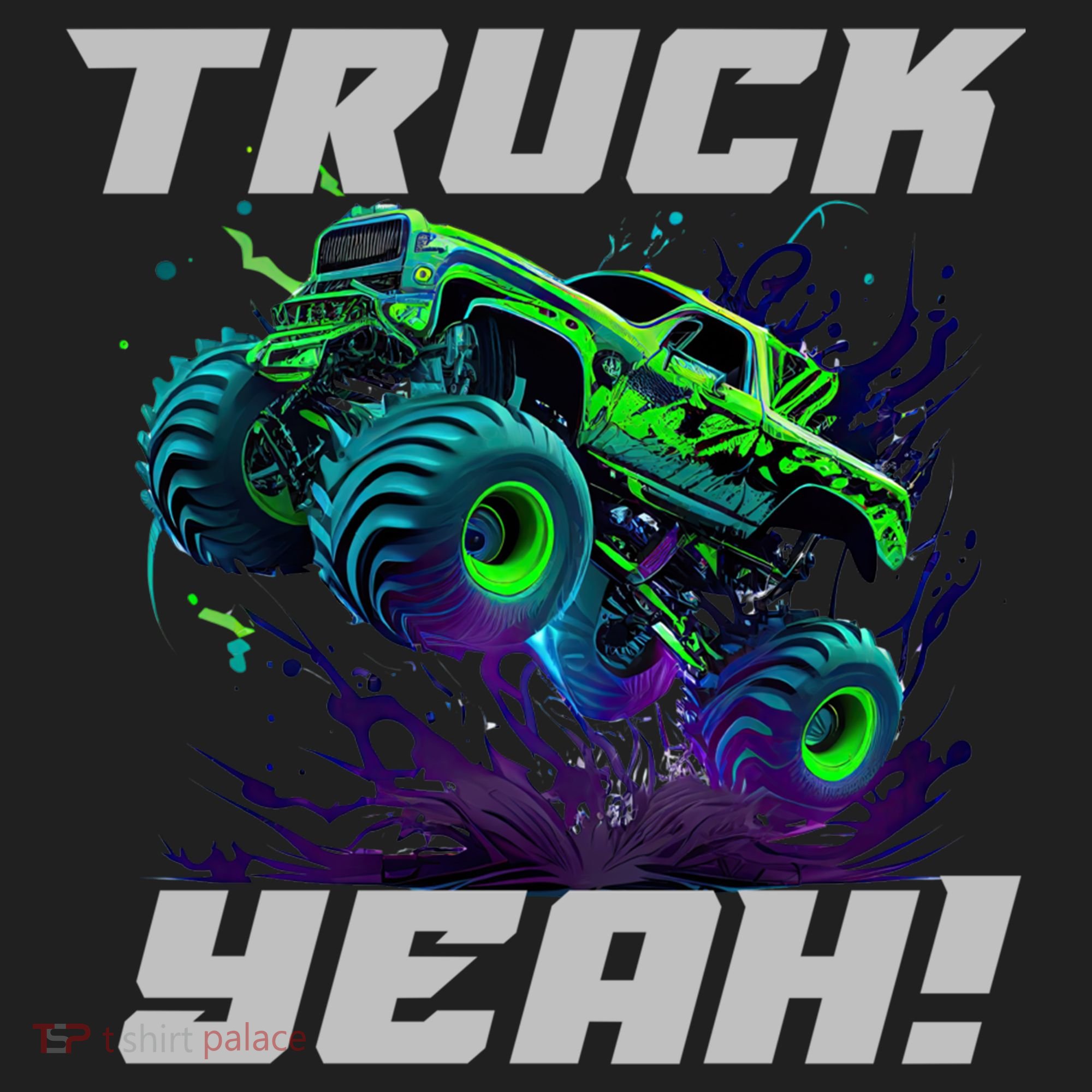 Monster Truck Yeah Cool Vaporwave Mud Splattered Green Blue Gift Beanie