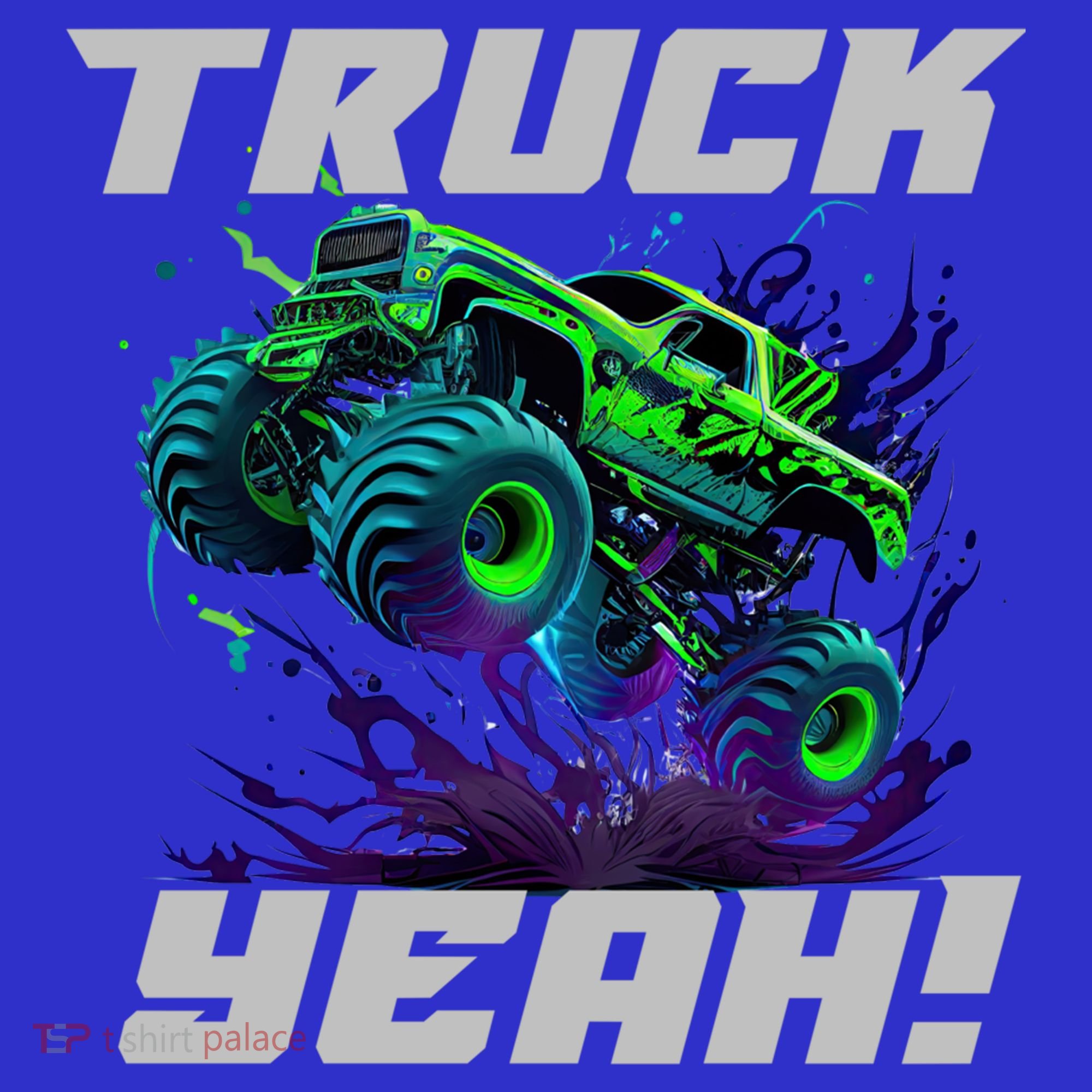 Monster Truck Yeah Cool Vaporwave Mud Splattered Green Blue Gift Apron