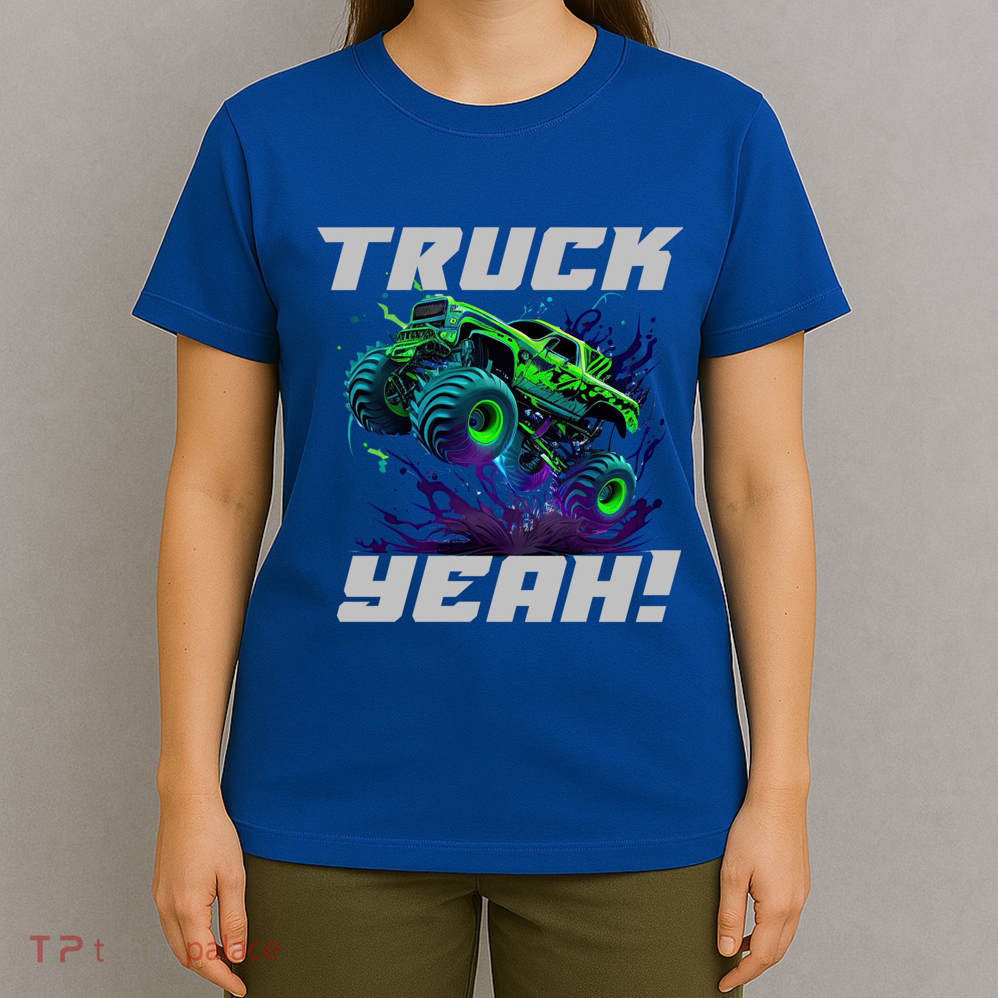 Monster Truck Yeah Cool Vaporwave Mud Splattered Green Blue Gift T-Shirt