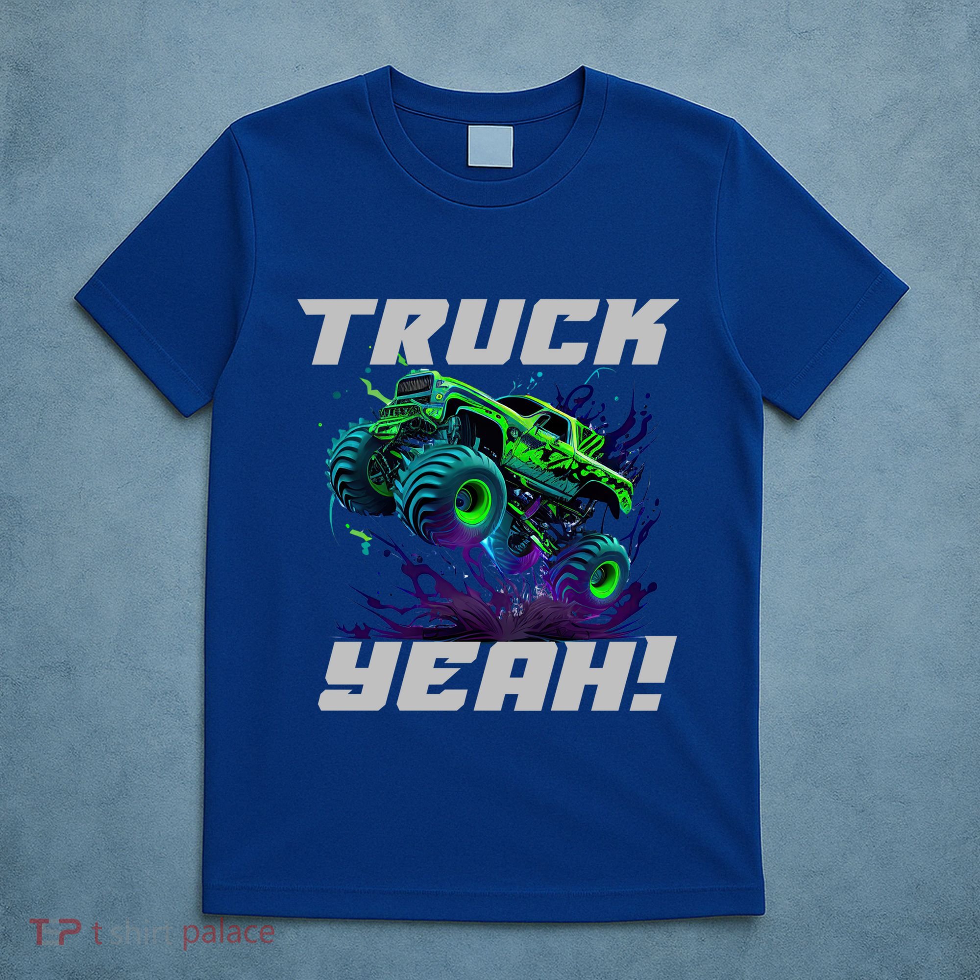 Monster Truck Yeah Cool Vaporwave Mud Splattered Green Blue Gift T-Shirt