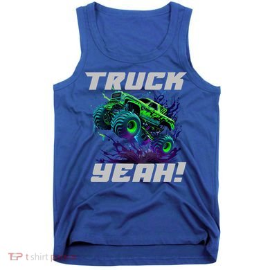 Monster Truck Yeah Cool Vaporwave Mud Splattered Green Blue Gift Tank Top