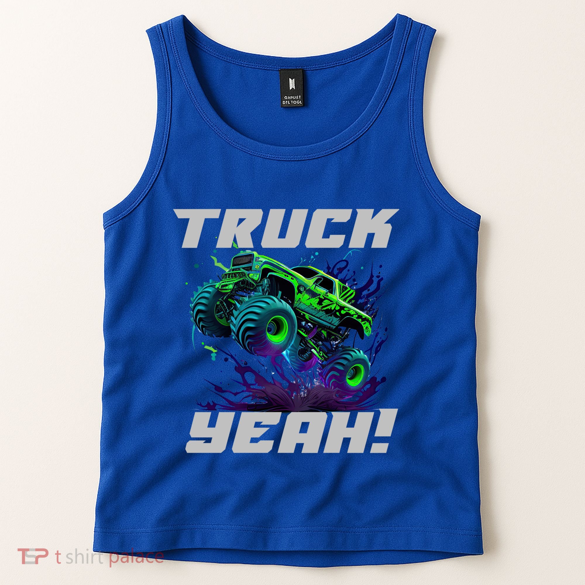 Monster Truck Yeah Cool Vaporwave Mud Splattered Green Blue Gift Tank Top