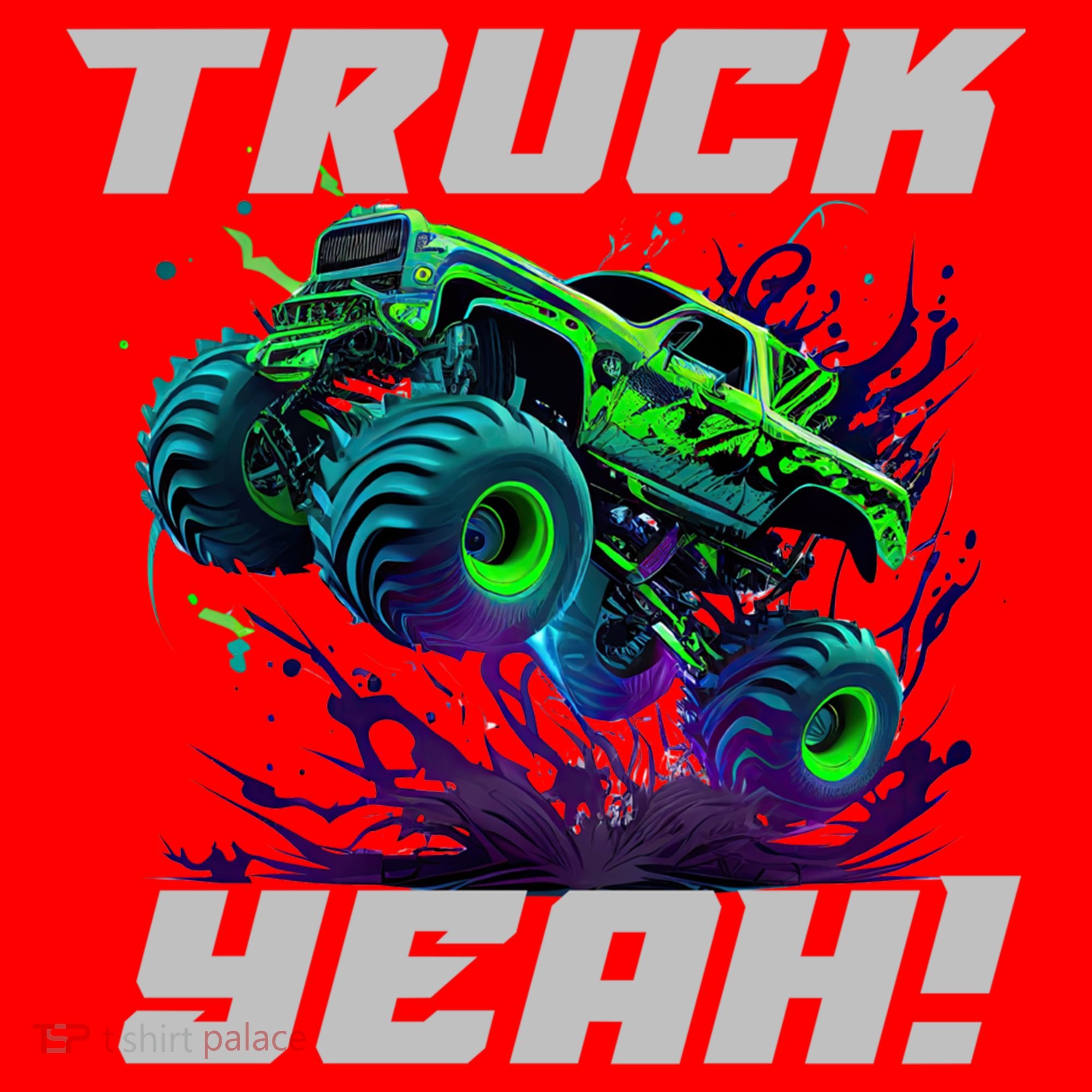 Monster Truck Yeah Cool Vaporwave Mud Splattered Green Blue Gift Santa Hat
