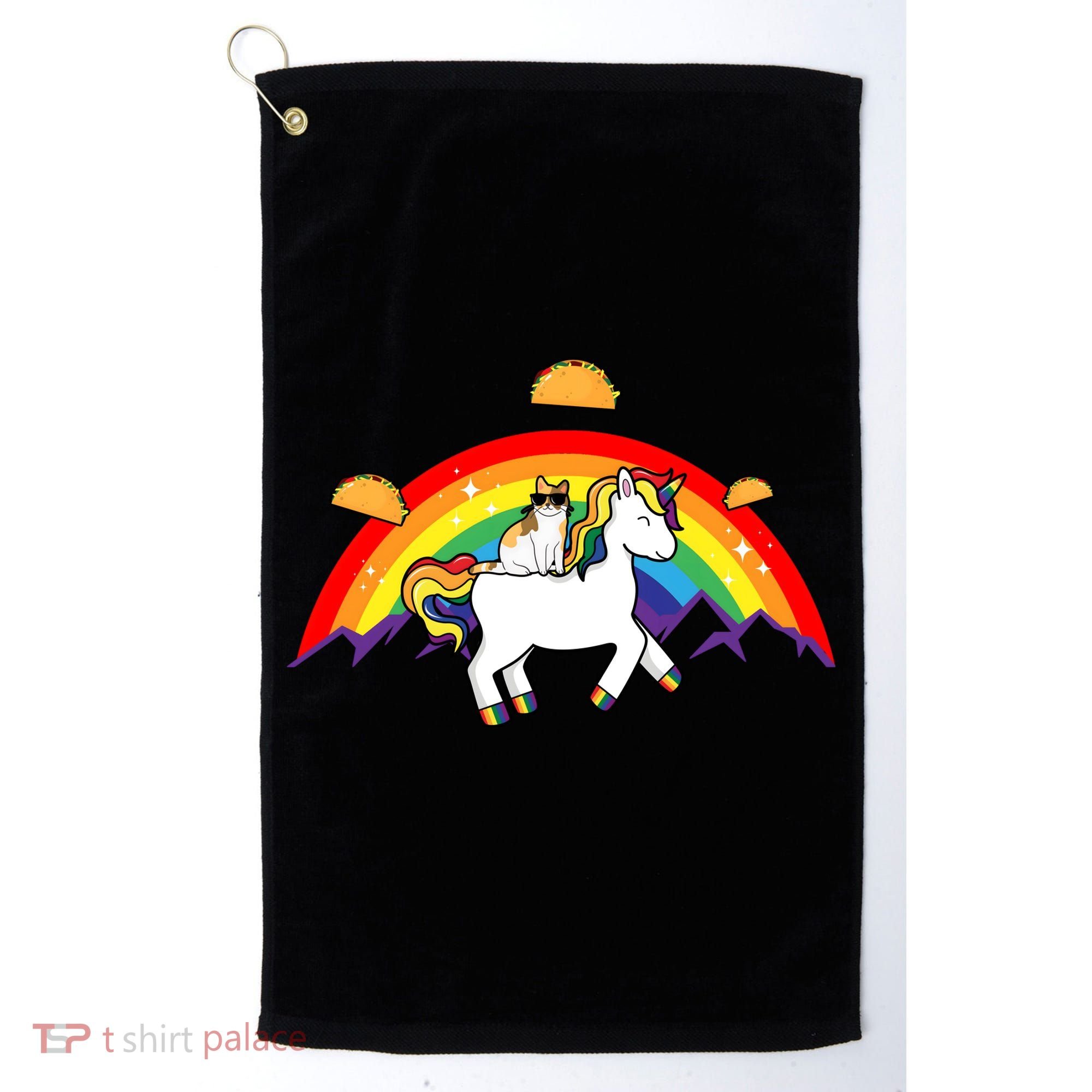 Magical Unicorn Cat Taco Rainbow Golf Towel
