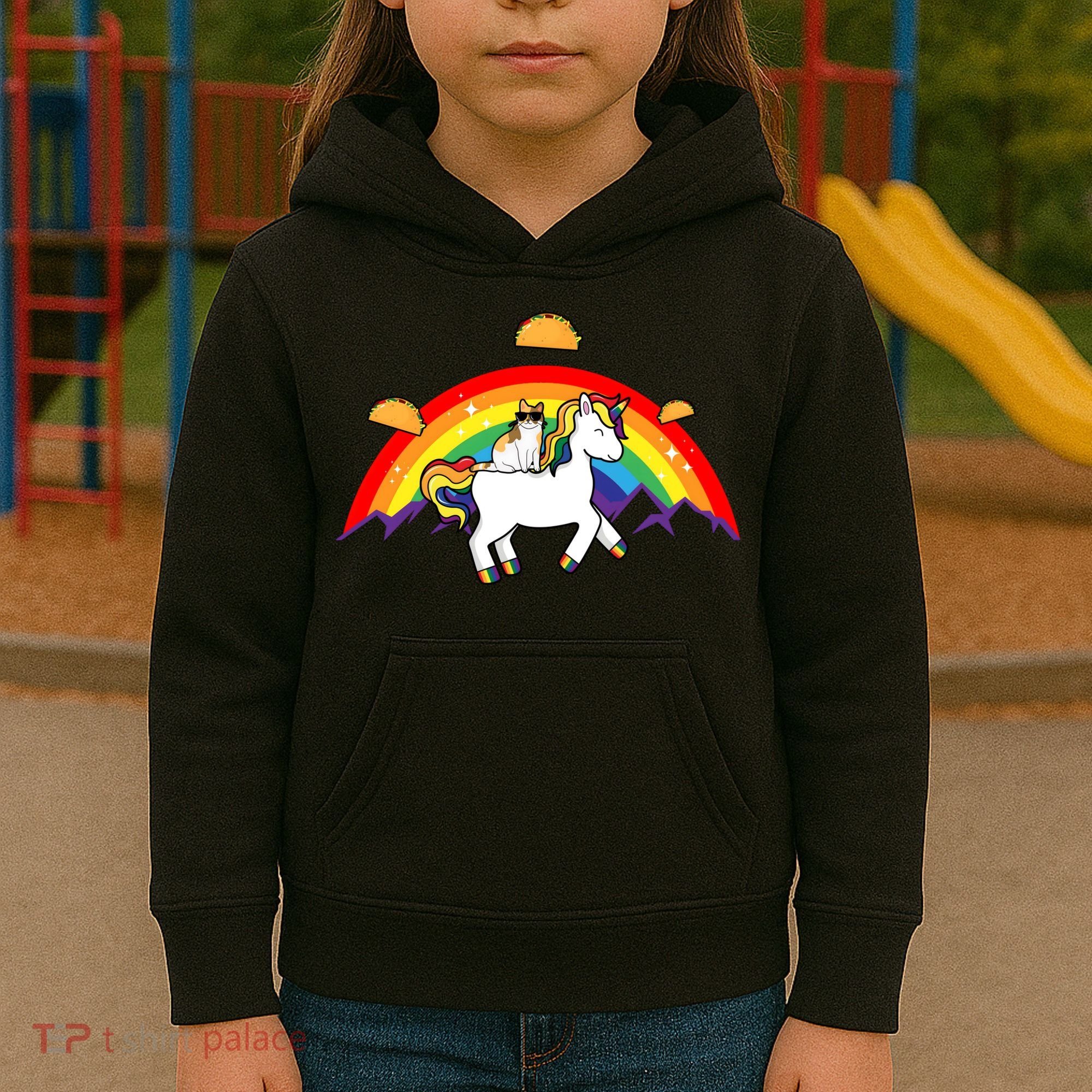 Magical Unicorn Cat Taco Rainbow Kids Hoodie