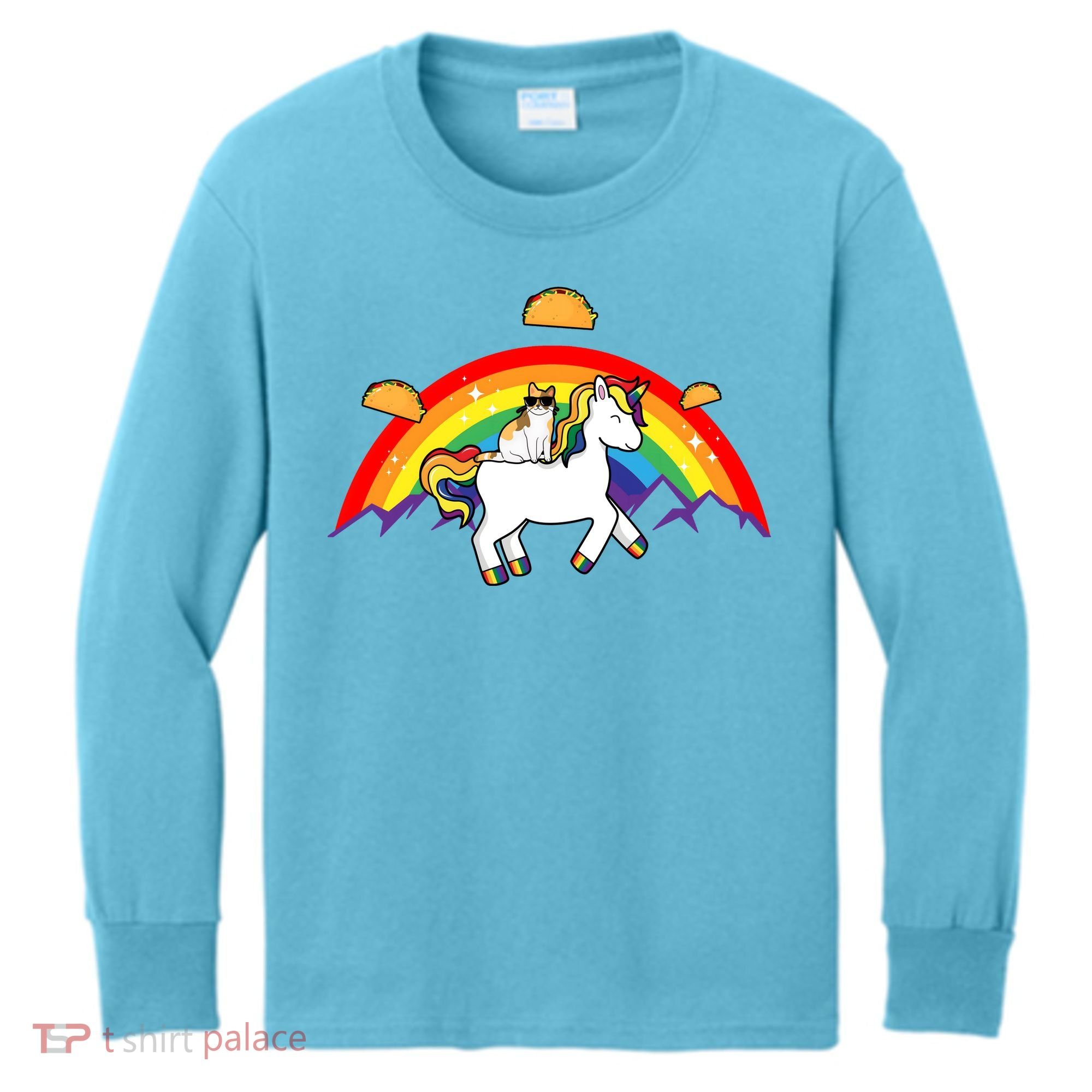 Magical Unicorn Cat Taco Rainbow Kids Long Sleeve Shirt