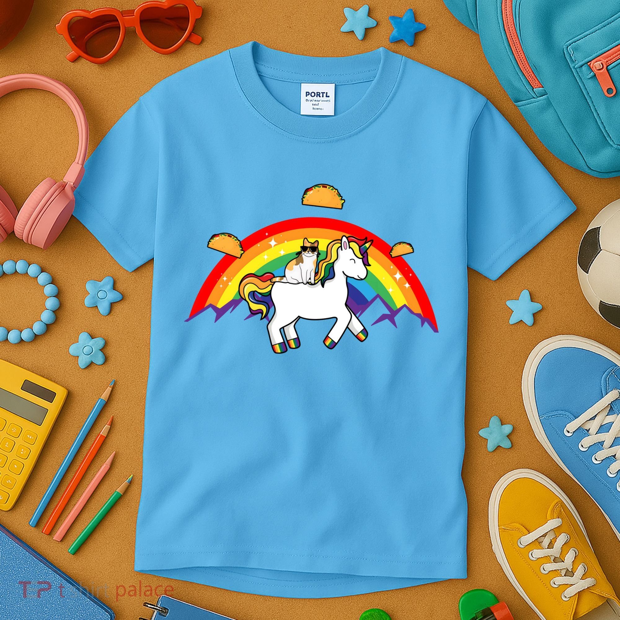 Magical Unicorn Cat Taco Rainbow Kids T-Shirt