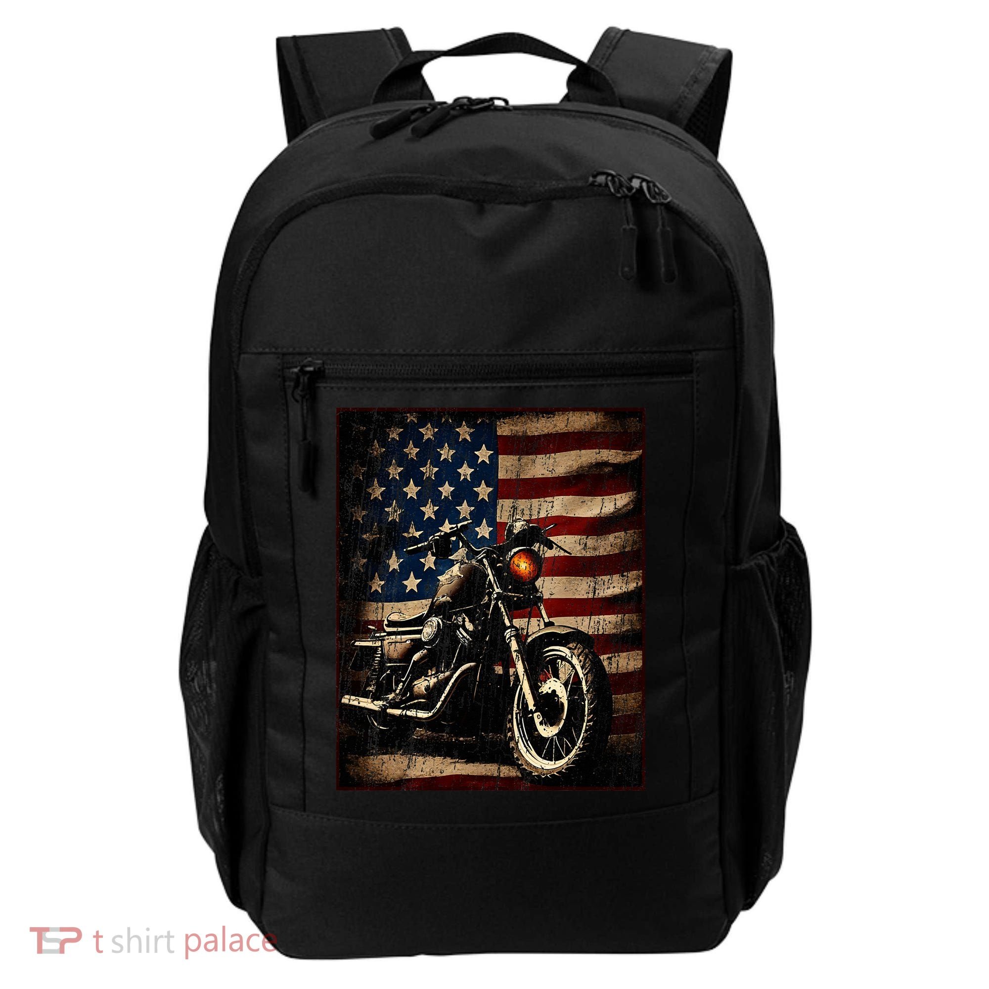 Motorcycle USA Flag Retro Biker Backpack