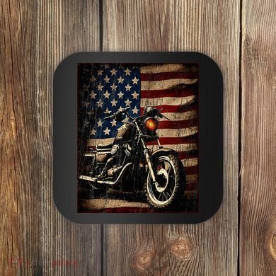 Motorcycle USA Flag Retro Biker Coaster