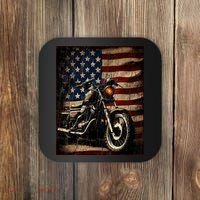 Motorcycle USA Flag Retro Biker Coaster thumb 0