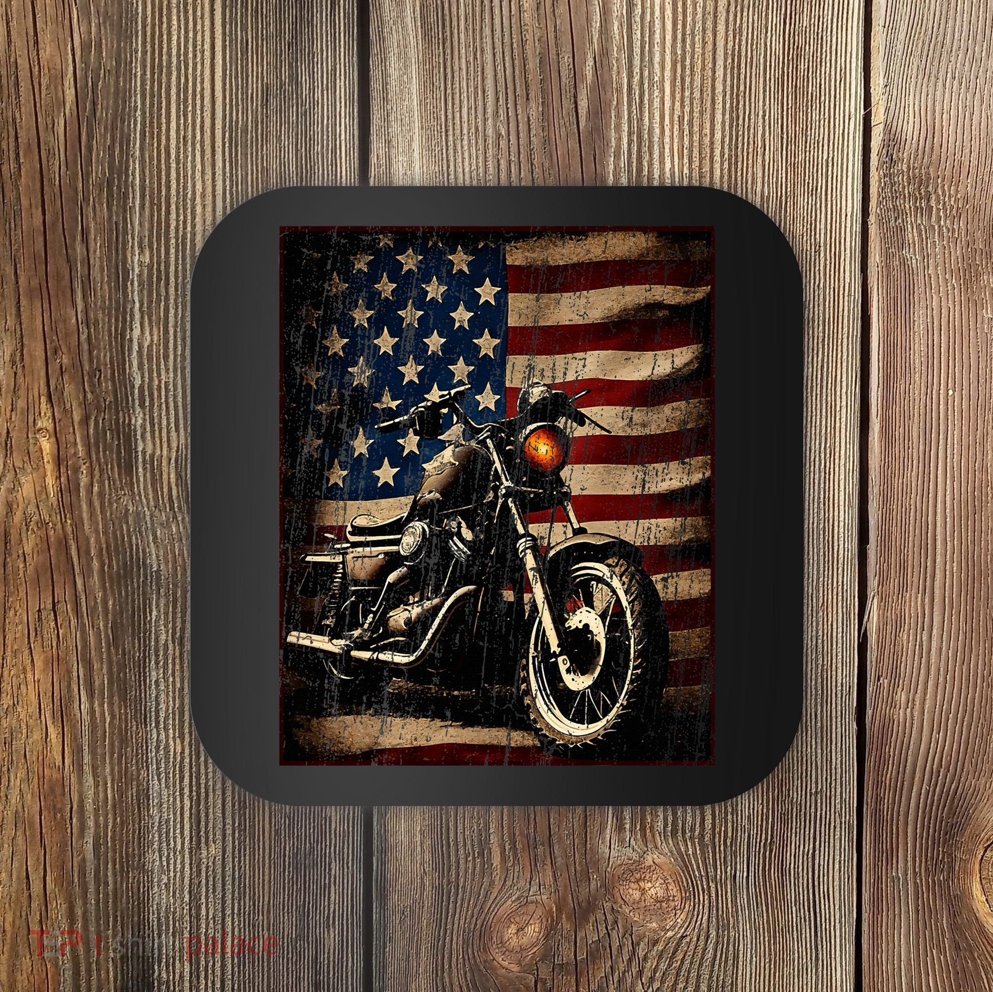 Motorcycle USA Flag Retro Biker Coaster