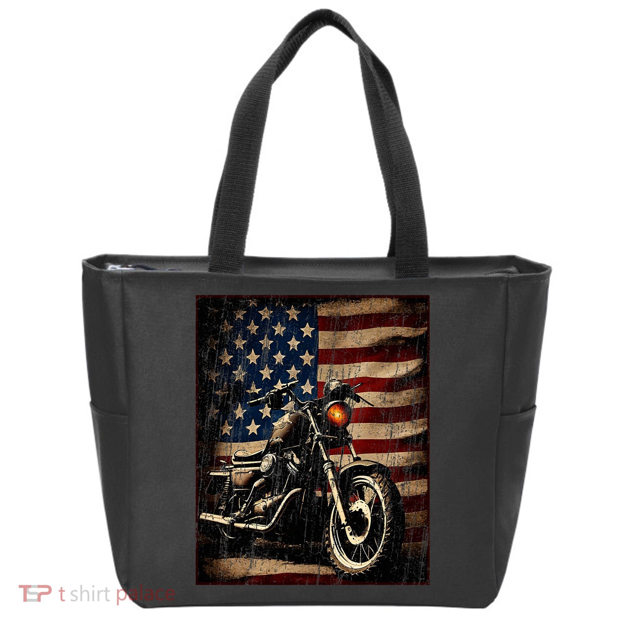 Motorcycle USA Flag Retro Biker Tote Bag