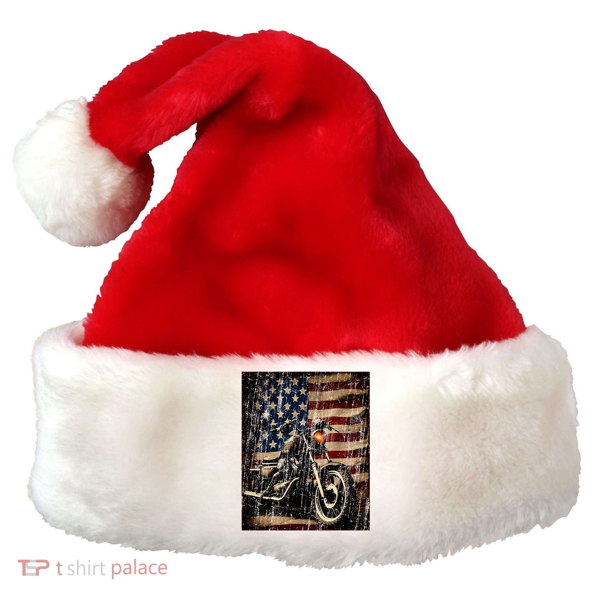 Motorcycle USA Flag Retro Biker Santa Hat