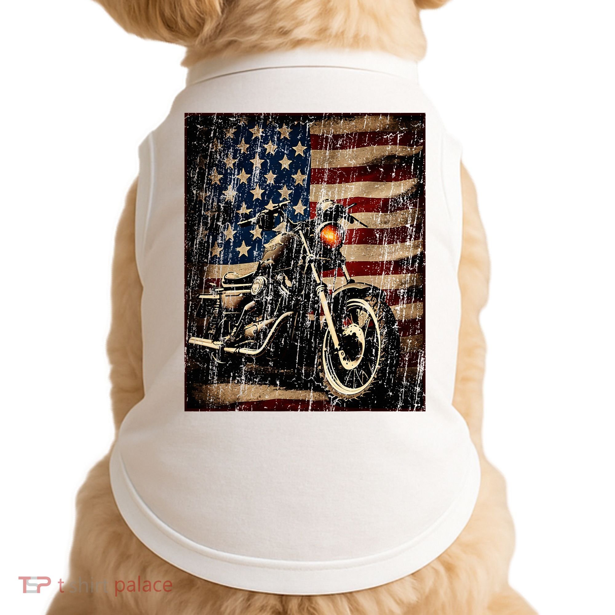 Motorcycle USA Flag Retro Biker Doggie Tank