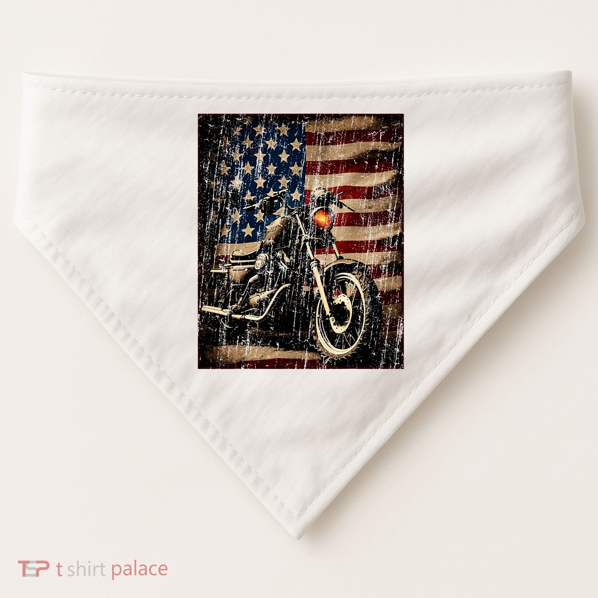 Motorcycle USA Flag Retro Biker USA-Made Doggie Bandana