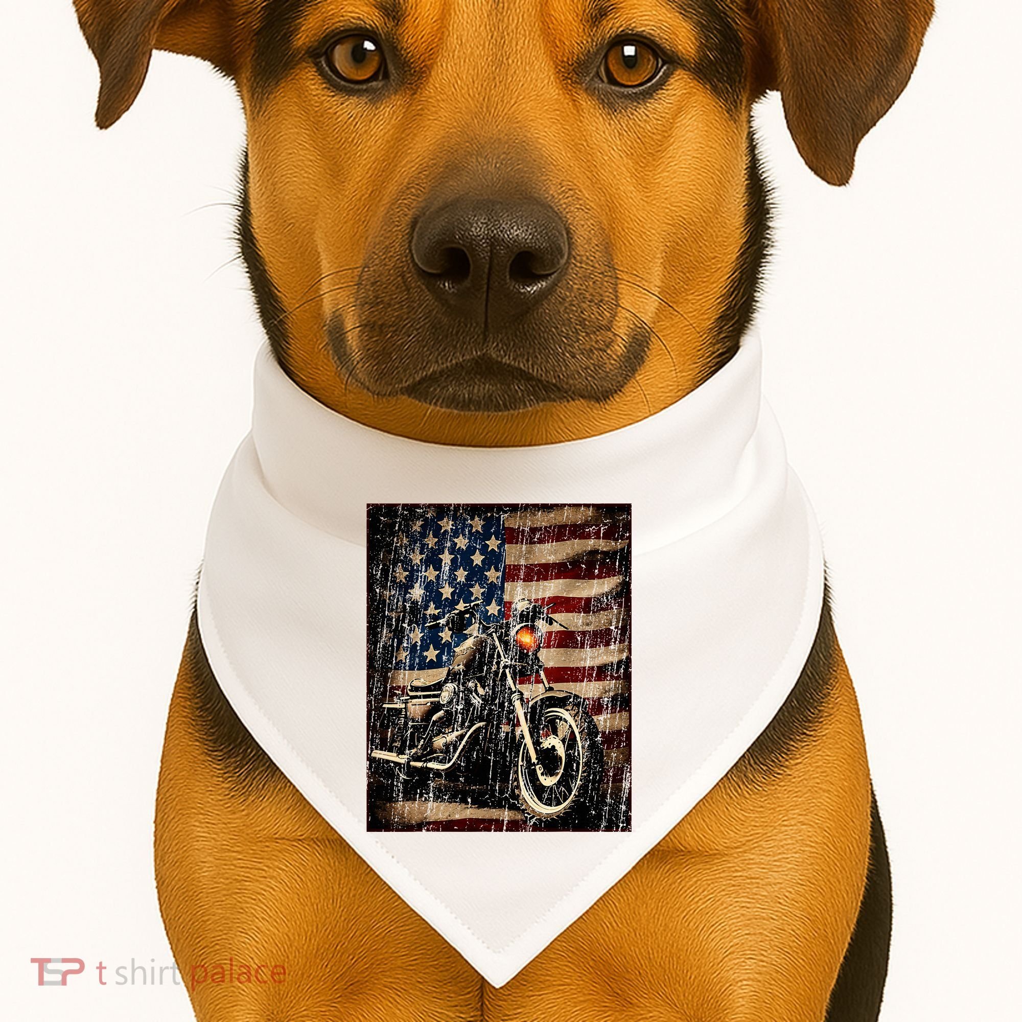 Motorcycle USA Flag Retro Biker USA-Made Doggie Bandana