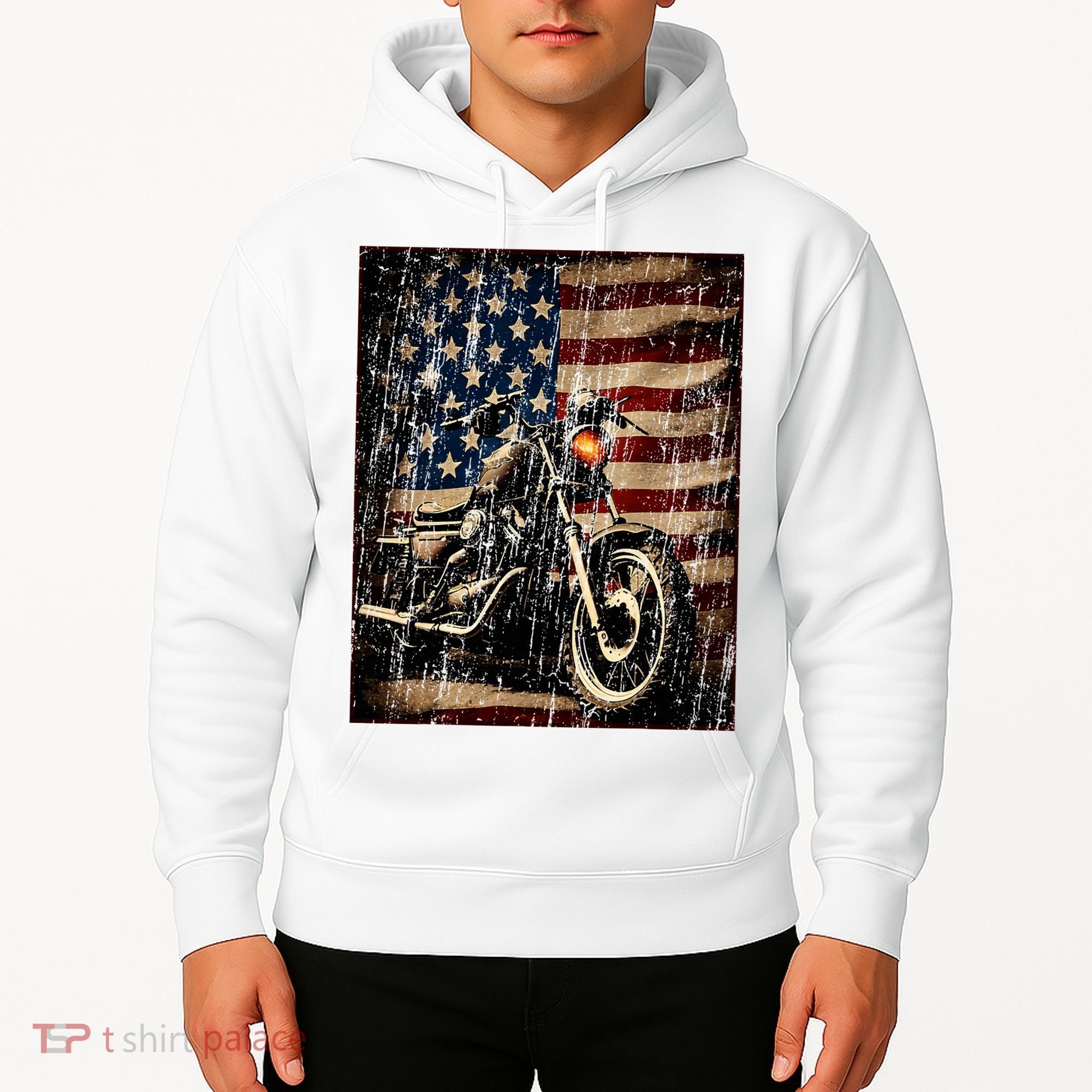 Motorcycle USA Flag Retro Biker Hoodie