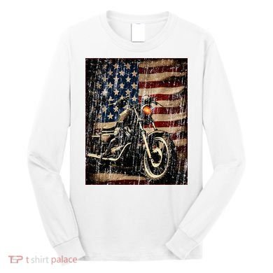 Motorcycle USA Flag Retro Biker Long Sleeve Shirt