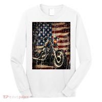 Motorcycle USA Flag Retro Biker Long Sleeve Shirt thumb 0