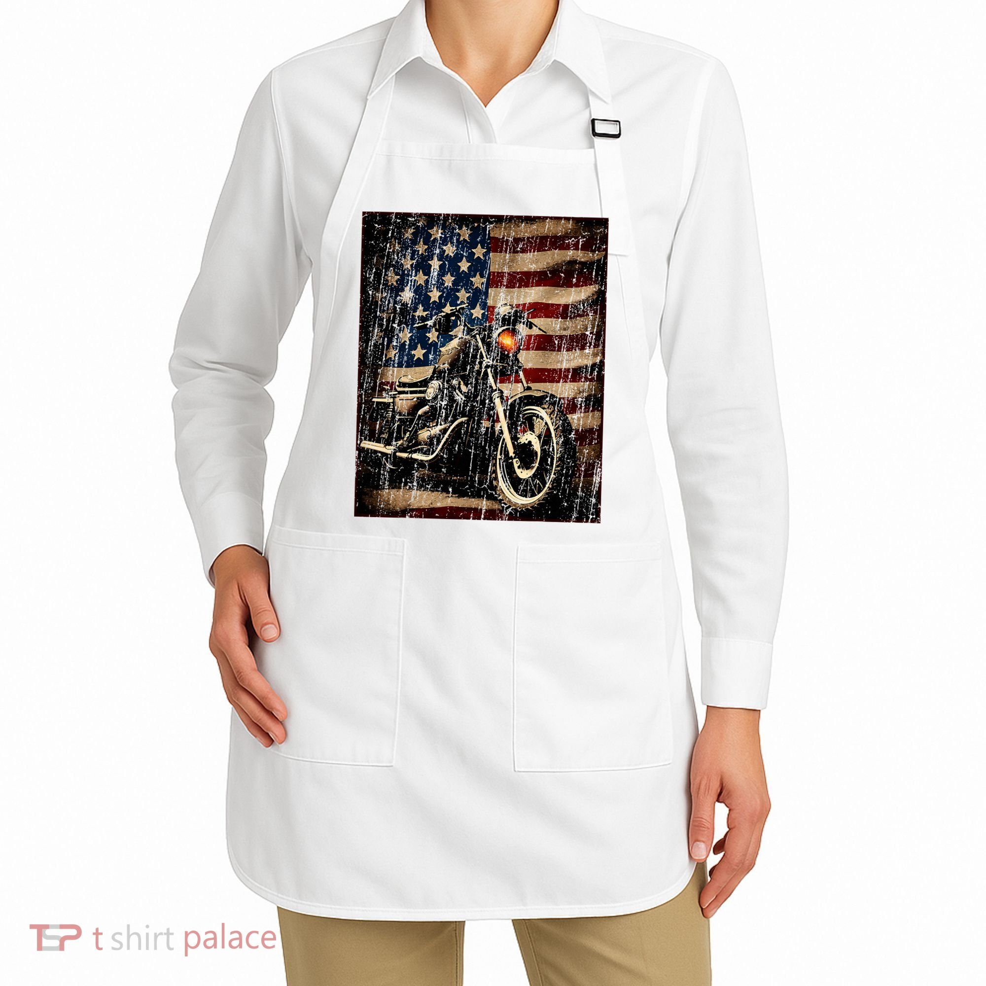 Motorcycle USA Flag Retro Biker Apron