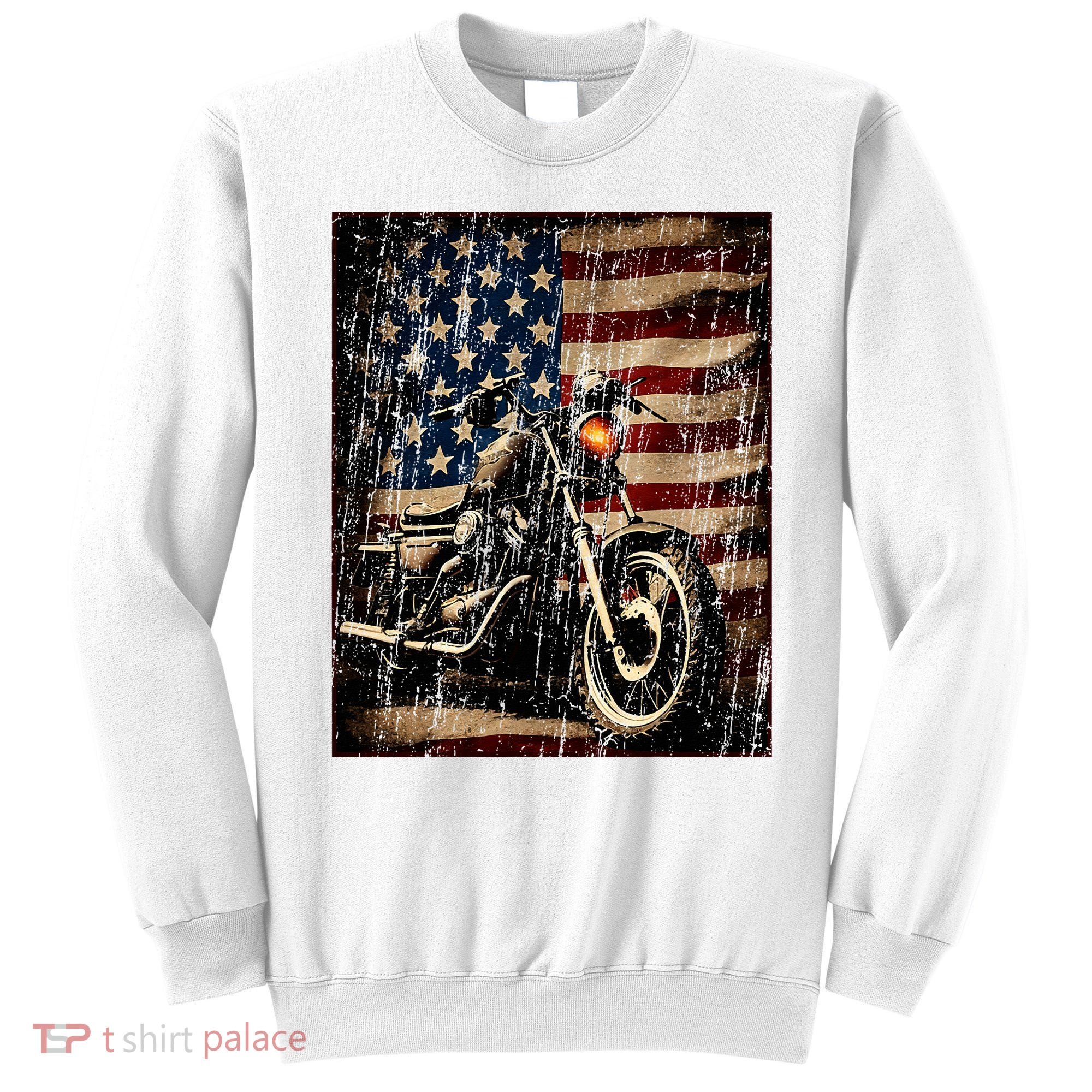 Motorcycle USA Flag Retro Biker Sweatshirt