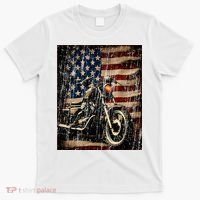 Motorcycle USA Flag Retro Biker T-Shirt thumb 0