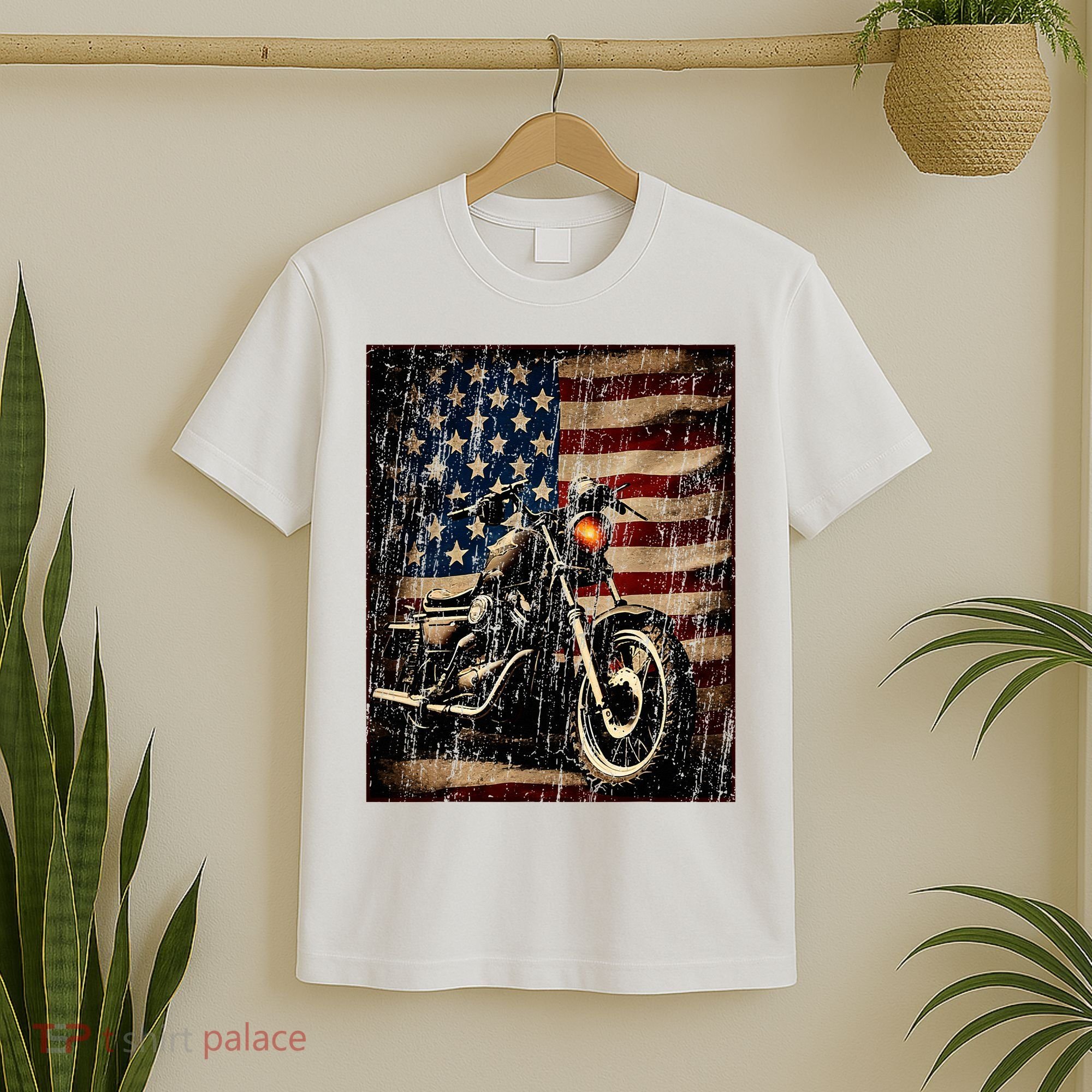 Motorcycle USA Flag Retro Biker T-Shirt