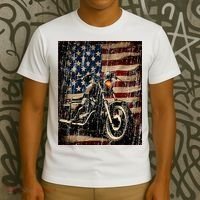 Motorcycle USA Flag Retro Biker T-Shirt thumb 3