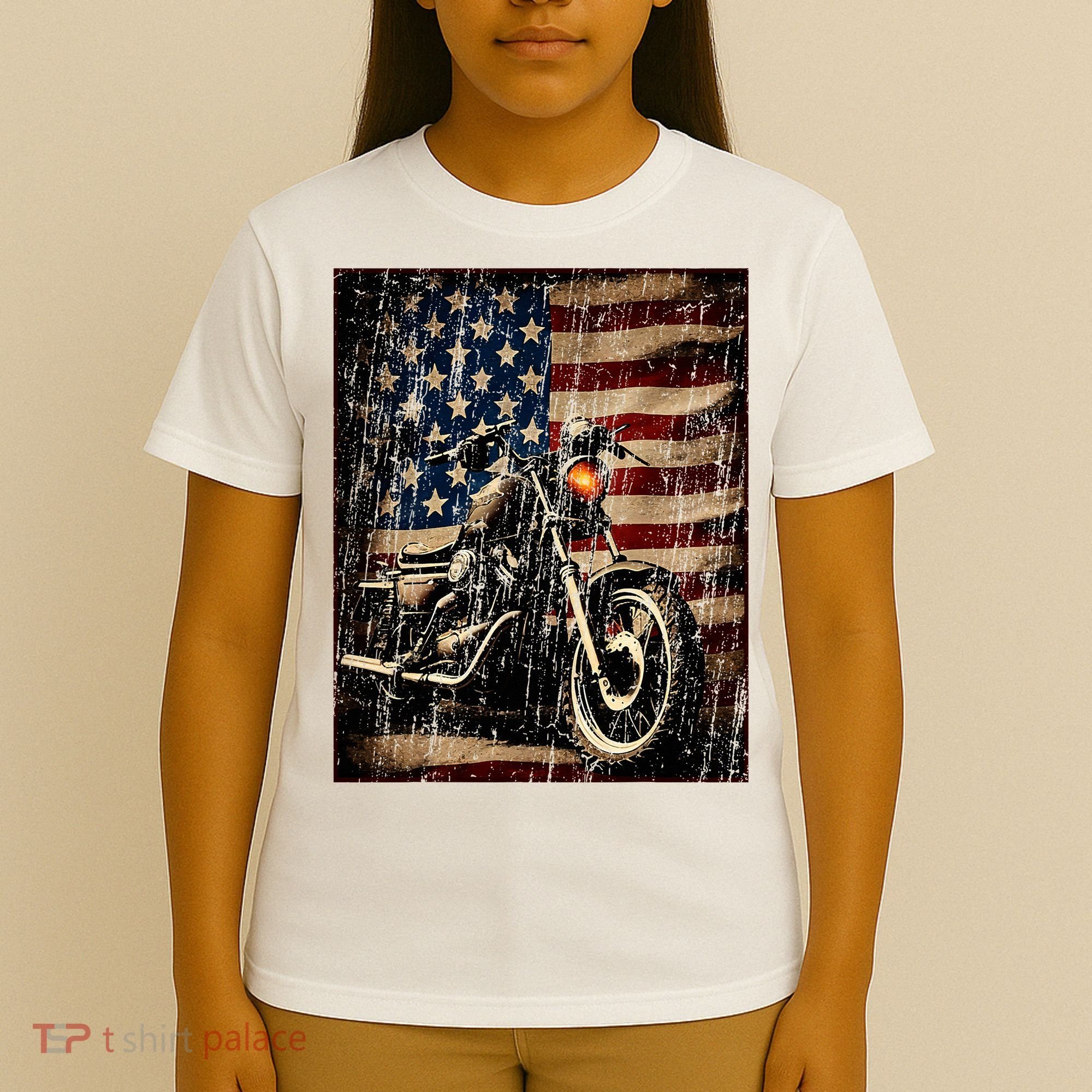 Motorcycle USA Flag Retro Biker T-Shirt