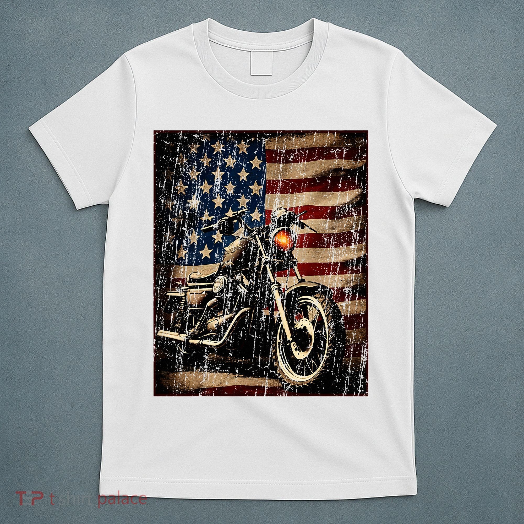 Motorcycle USA Flag Retro Biker T-Shirt