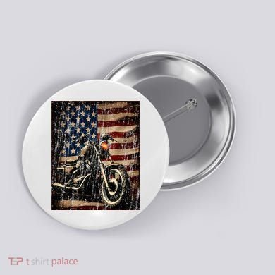 Motorcycle USA Flag Retro Biker Button