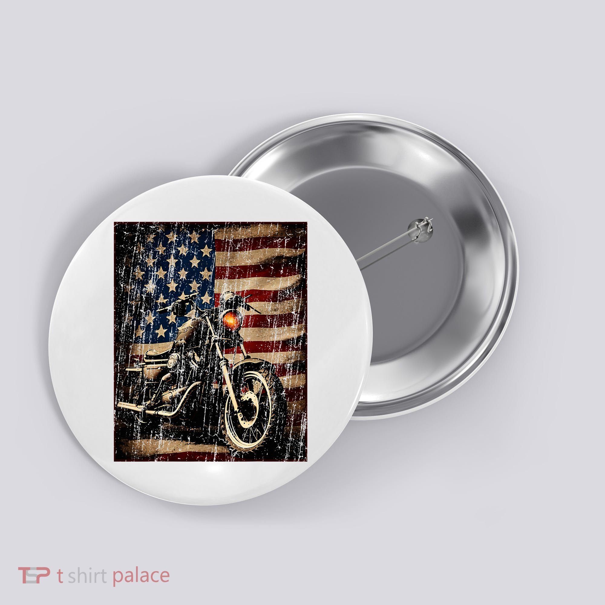 Motorcycle USA Flag Retro Biker Button