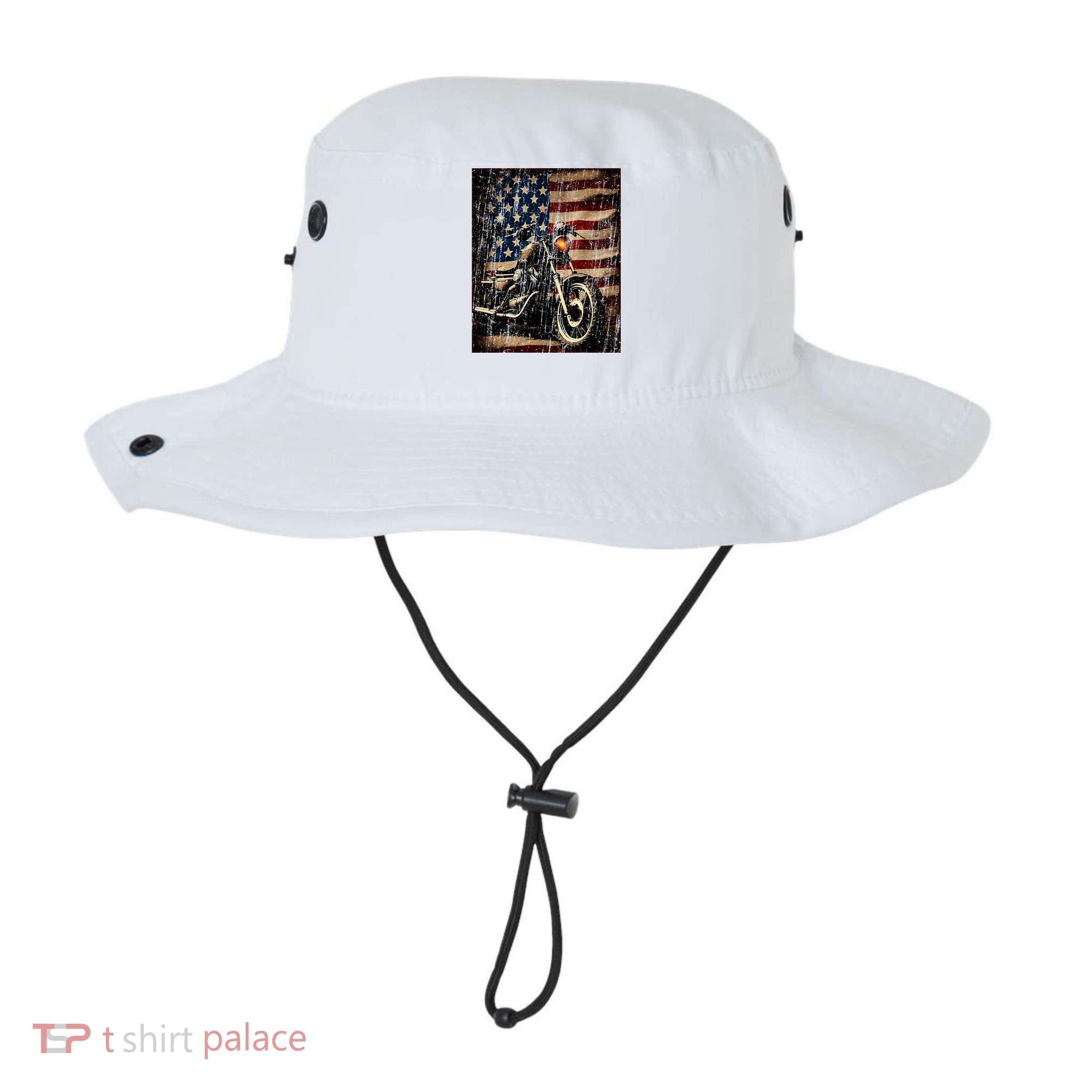 Motorcycle USA Flag Retro Biker Bucket Hat