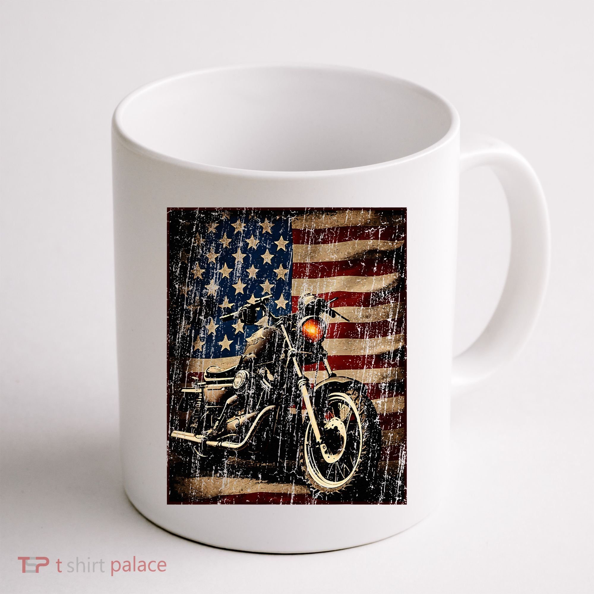 Motorcycle USA Flag Retro Biker Coffee Mug