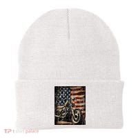 Motorcycle USA Flag Retro Biker Beanie thumb 0